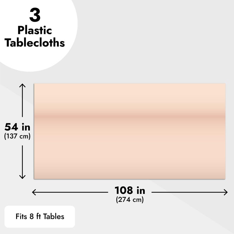 Sparkle and Bash Rose Gold Plastic Rectangular Tablecloth - Easy-Clean Disposable Rose Gold Tablecloth - Bridal Shower Decorations - Pack of 3-54 x 108 in - Image 5